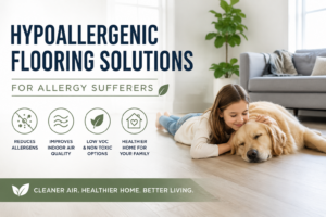 This image shows that the article is all about finding allergy friendly flooring solutions. It touches on air quality, VOC ratings, and living healthy lives.