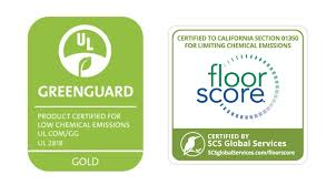 This image shows examples of what greenguard and floor score VOC certification looks like. This will help identify allergy friendly flooring options.
